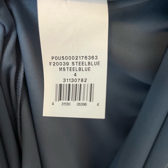 David’s Bridal Flutter Sleeve Georgette Wrap Dress Steel Blue - Picture 6 of 6